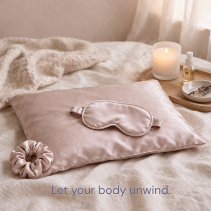 Silk Sleep Ritual Set – 100% Mulberry Silk Pillowcase, Eye Mask & Hair Tie