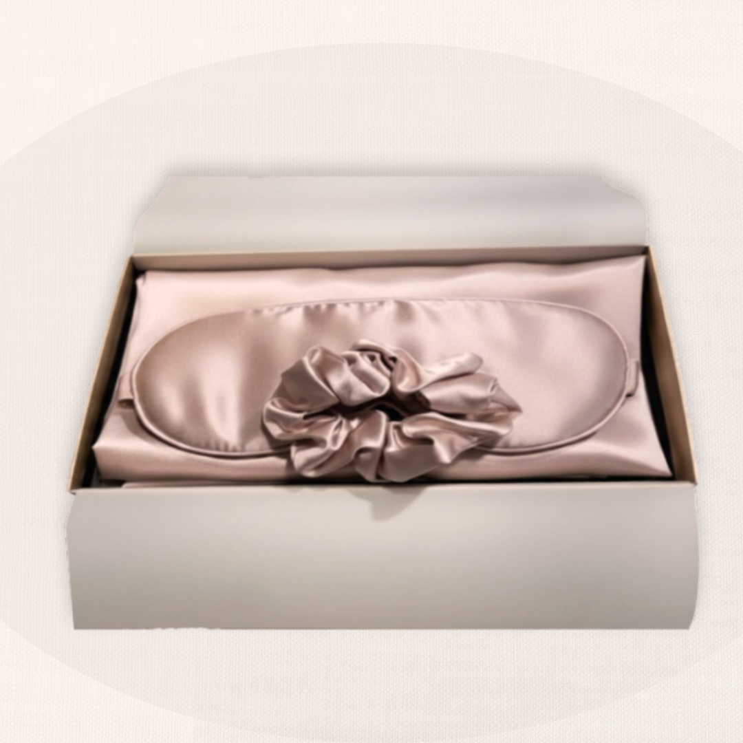 Silk Sleep Ritual Set – 100% Mulberry Silk Pillowcase, Eye Mask & Hair Tie