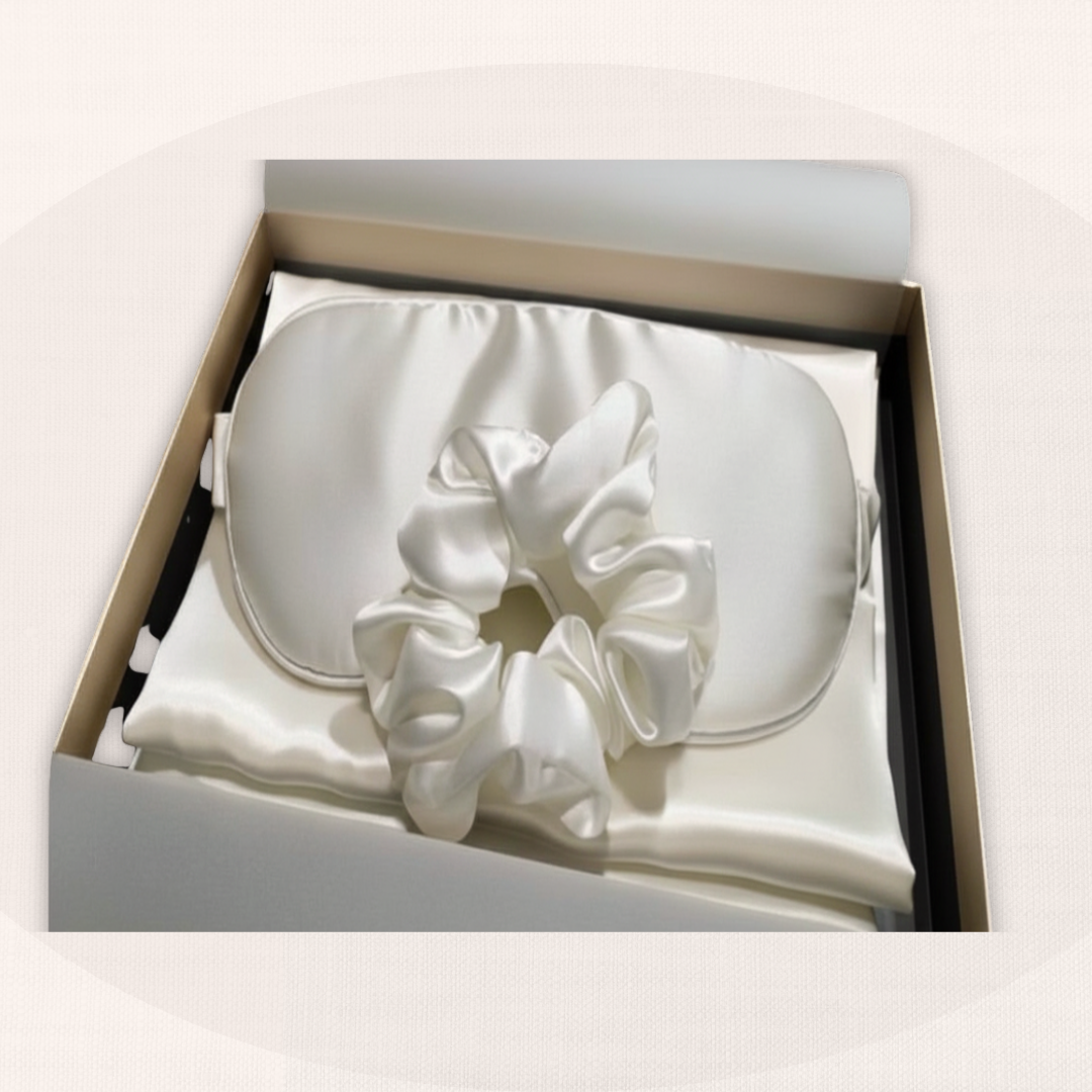 Silk Sleep Ritual Set – 100% Mulberry Silk Pillowcase, Eye Mask & Hair Tie